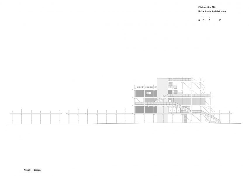 Elevation drawing of Erlebnis-Hus by Holzer Kobler Architekturen