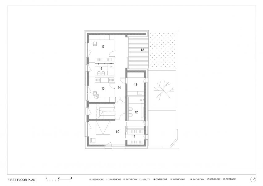 First floor plan of Frame house by OFIS Arhitekti