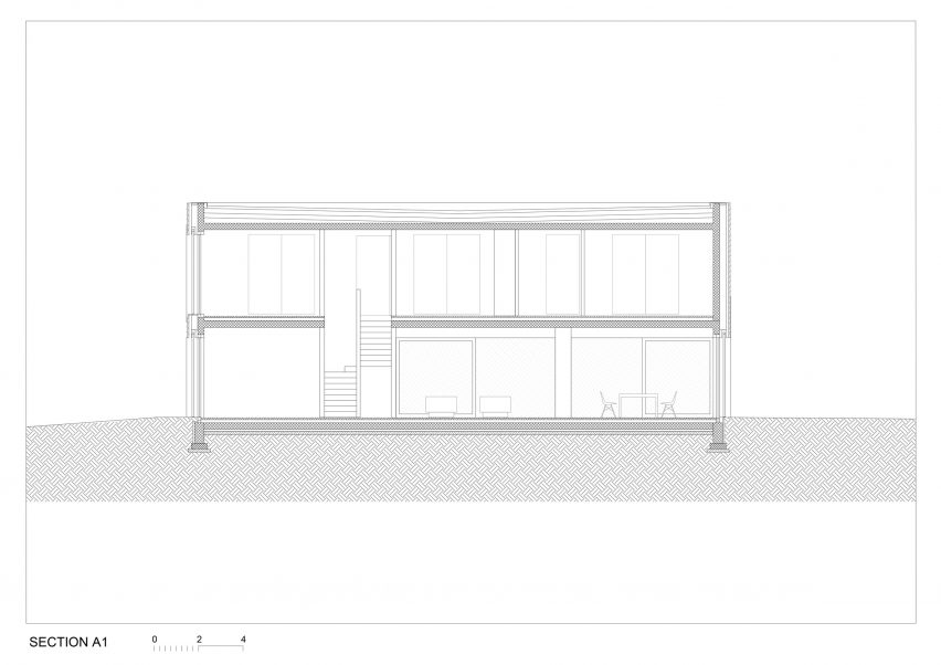 Section drawing of Frame house by OFIS Arhitekti