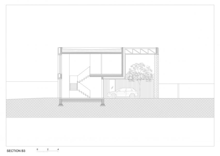 Section drawing of Frame house by OFIS Arhitekti