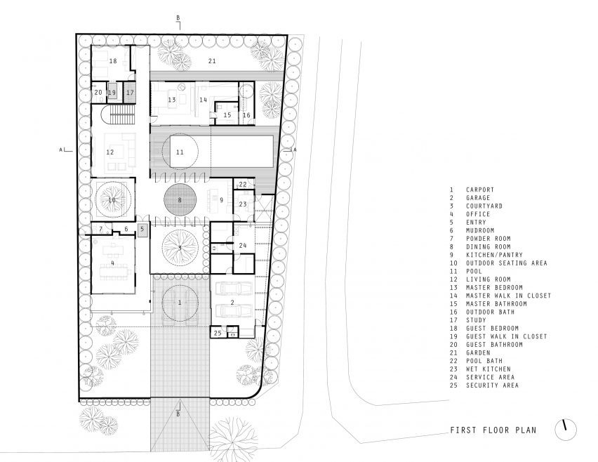 Ground floor plan of Halo House by Tamara Wibowo Architects