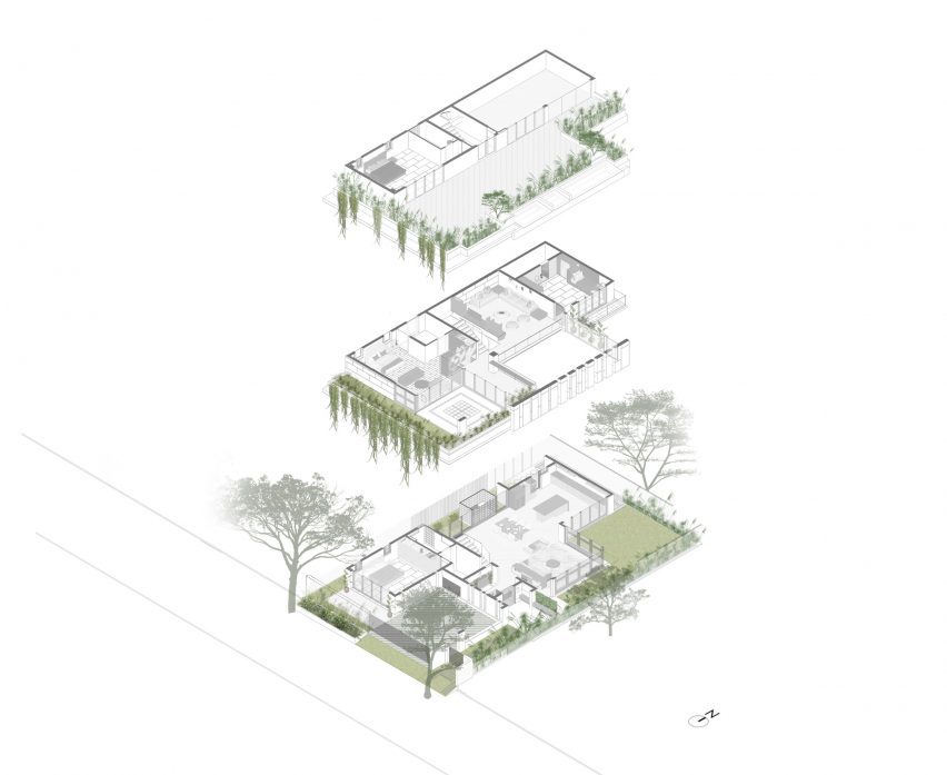Exploded isometric of House of Greens by 4site Architects