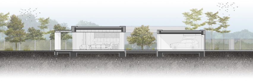 Section drawing of House of Grid by BEEF Architekti
