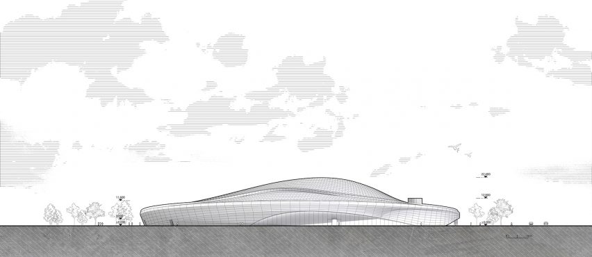 West facade elevation of Tianfu Museum of Traditional Chinese Medicine by MUDA Architects