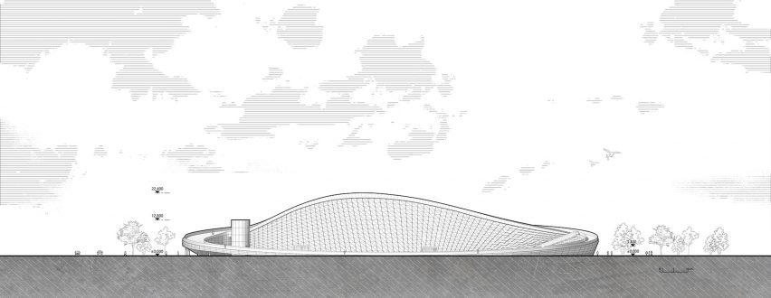 East facade elevation of Tianfu Museum of Traditional Chinese Medicine by MUDA Architects