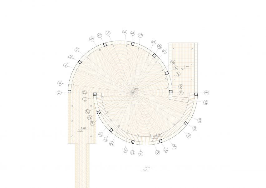 Plan of Twisted Brick Shell Library by HCCH Studio