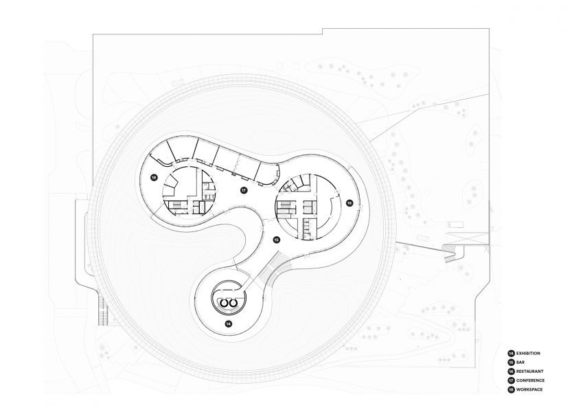 Floor plan under stairs structure of World of Volvo by Henning Larsen