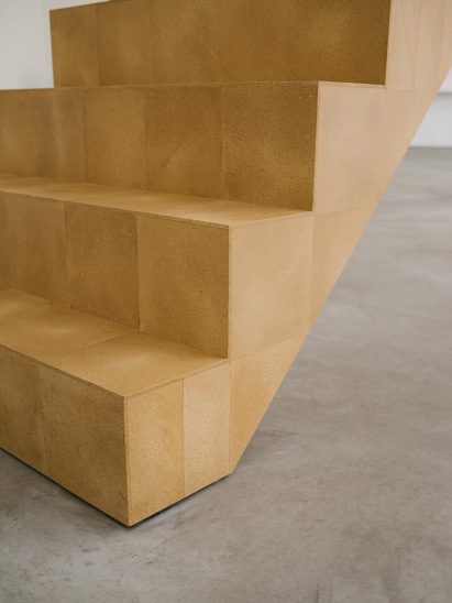 Close-up of stairs with linoleum tiles