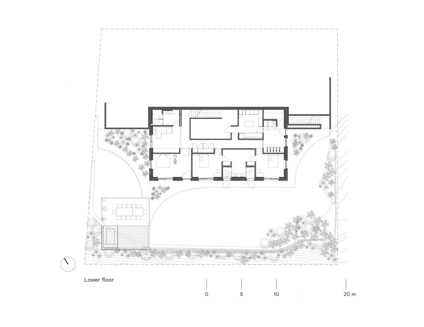 Basement floor plan of Uetikon villa by Pérez Palacios Arquitectos Asociados