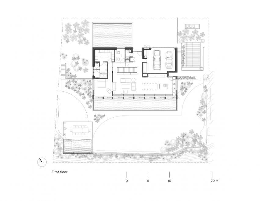 Ground floor plan of Uetikon villa by Pérez Palacios Arquitectos Asociados