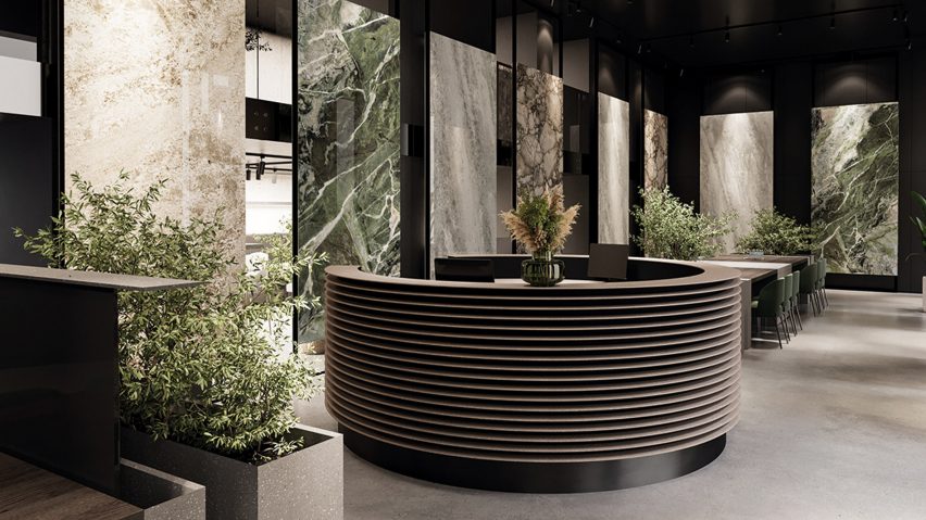 Photo of round desk with plants