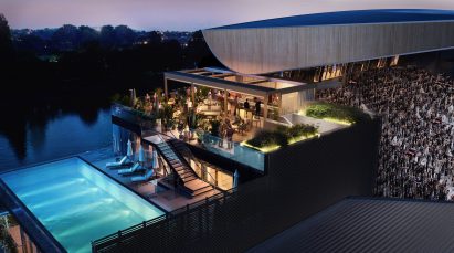 Swimming pool topped stadium