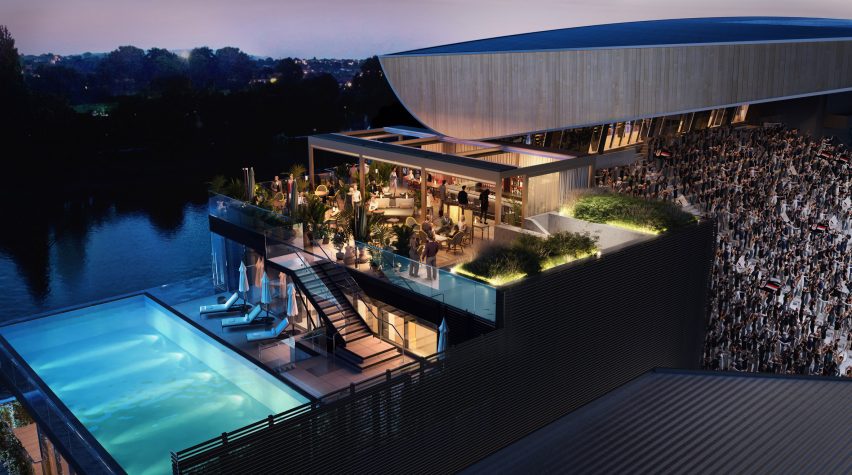 Swimming pool topped stadium