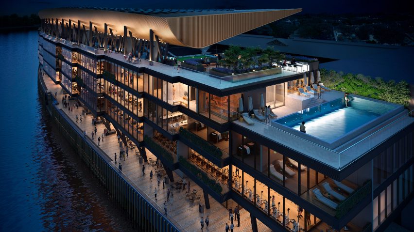 Swimming pool topped stadium