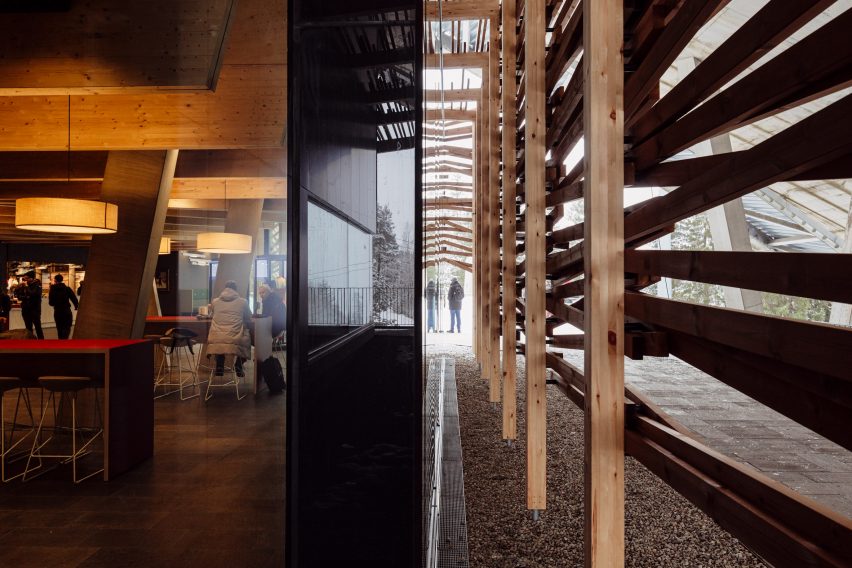 Timber frame surrounding the Holmenkollen ski museum extension in Oslo
