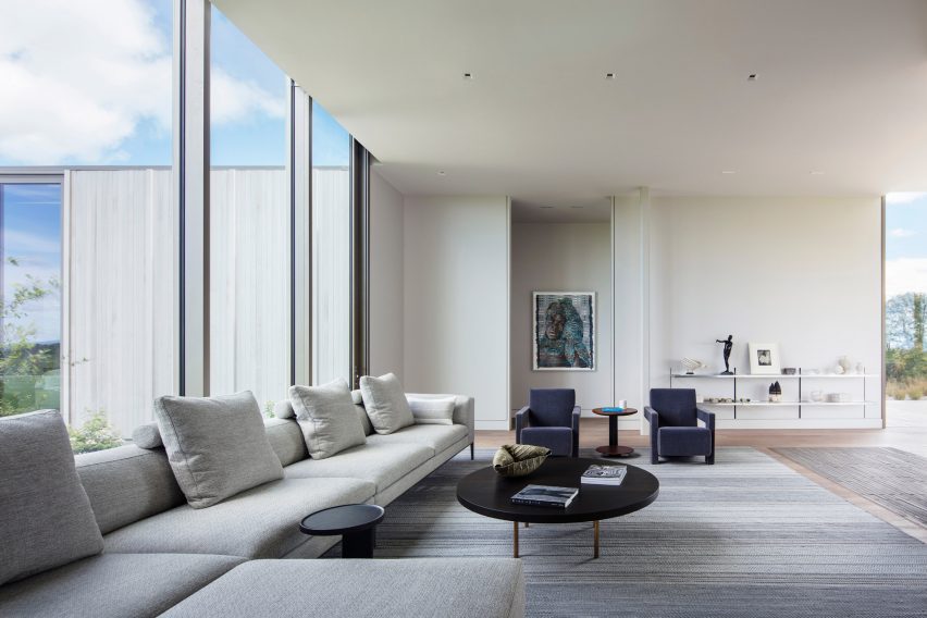 A low lying couch in living room