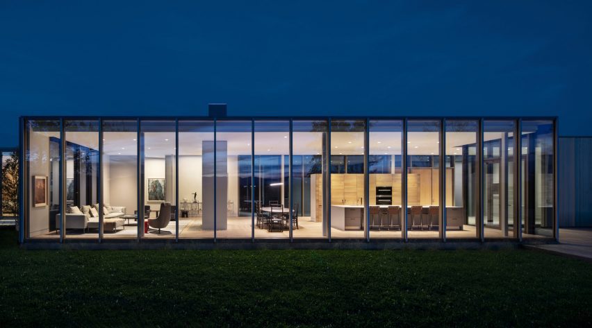 long linear house at night