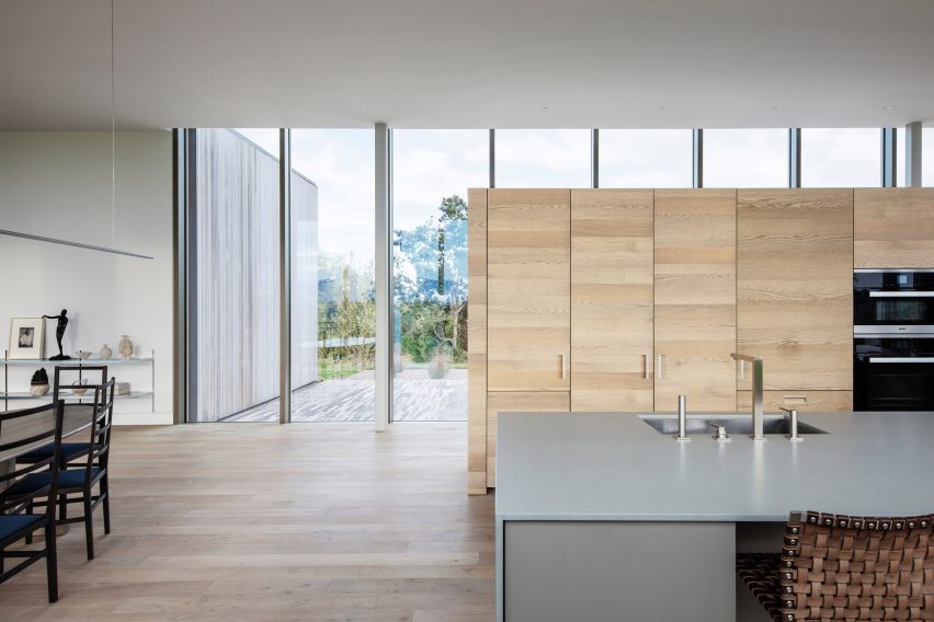 Kitchen with light wood cabintry