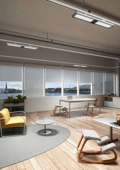 Office interior with track lights