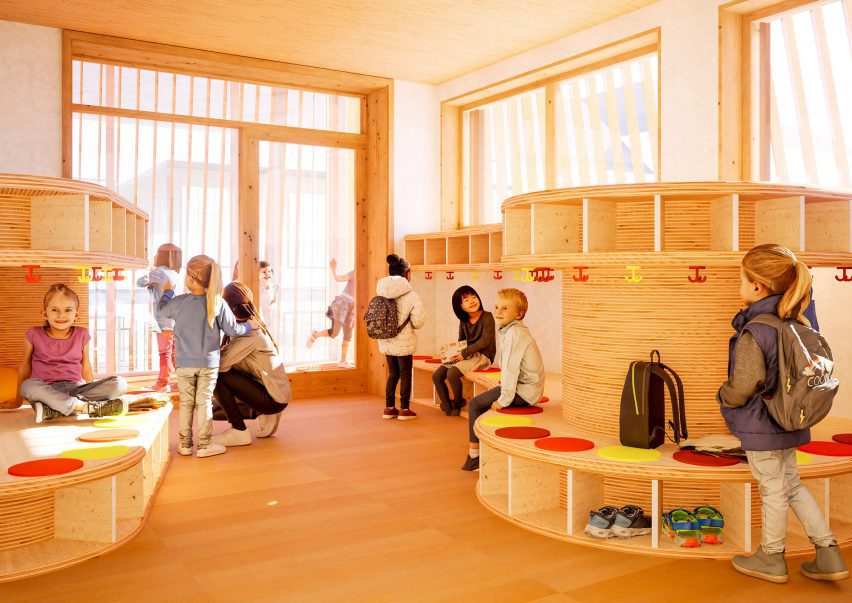 Render of Ingeborg Pohl Kinderoase an der TUM in Munich by Kéré Architecture