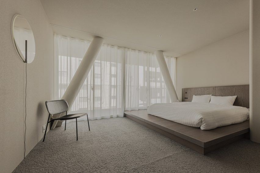 Pale grey hotel room in Tokyo