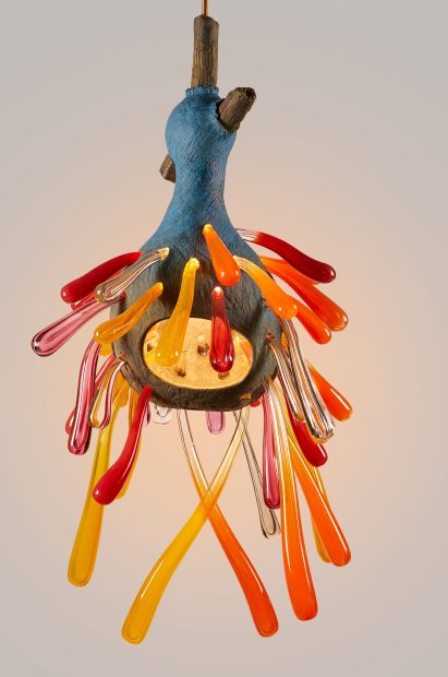 Clay and glass pendant light