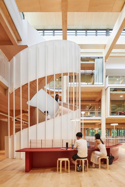 Atrium with sculptural spiral staircase