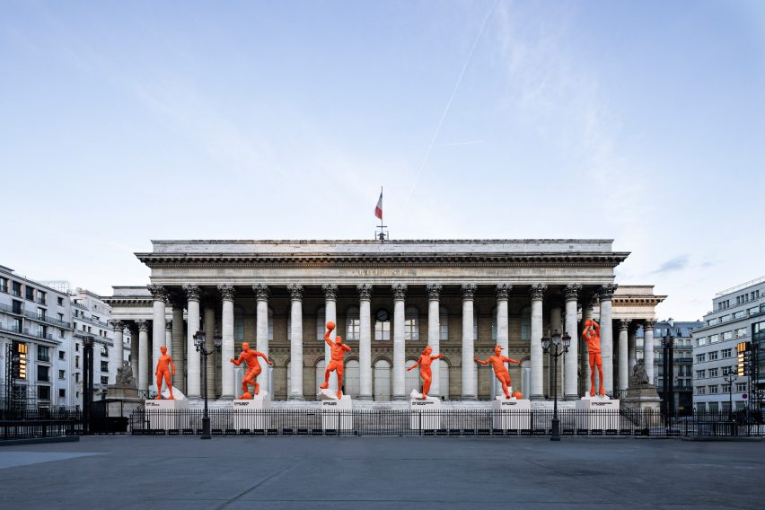 Statues outside Nike on Air event in Paris