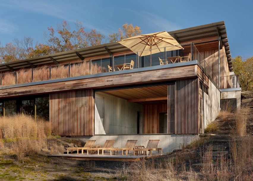 Wooden lodge with umbrella