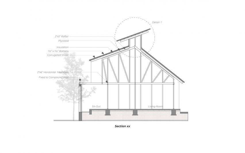 Section of Pott House by Kiron Cheerla Architecture