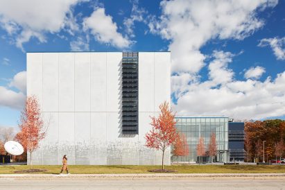 Precast concrete panels on aerospace facility