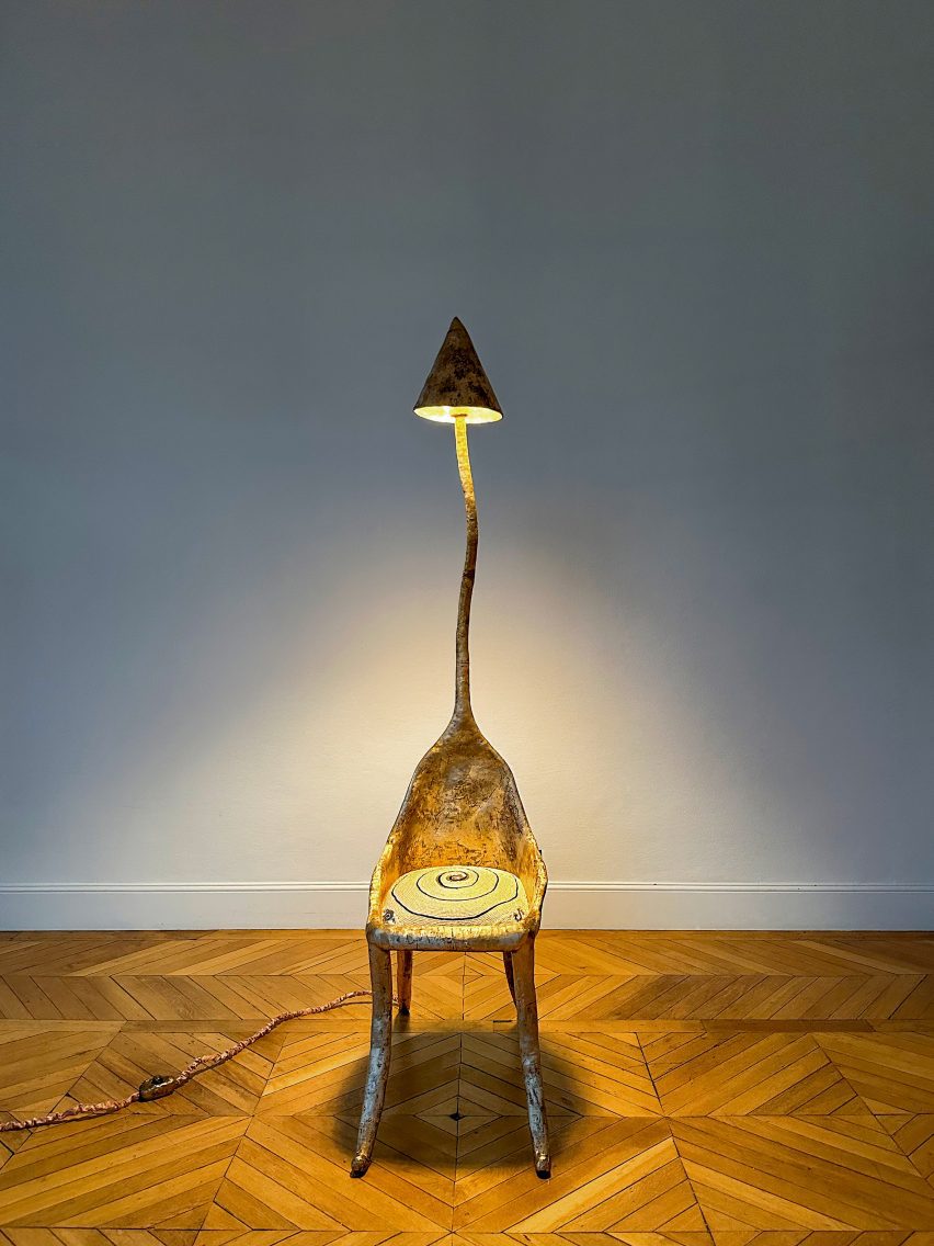 Schiaparelli bronze and silk chair