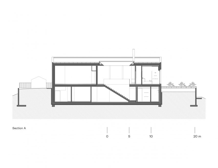 Section drawing of Uetikon villa by Pérez Palacios Arquitectos Asociados