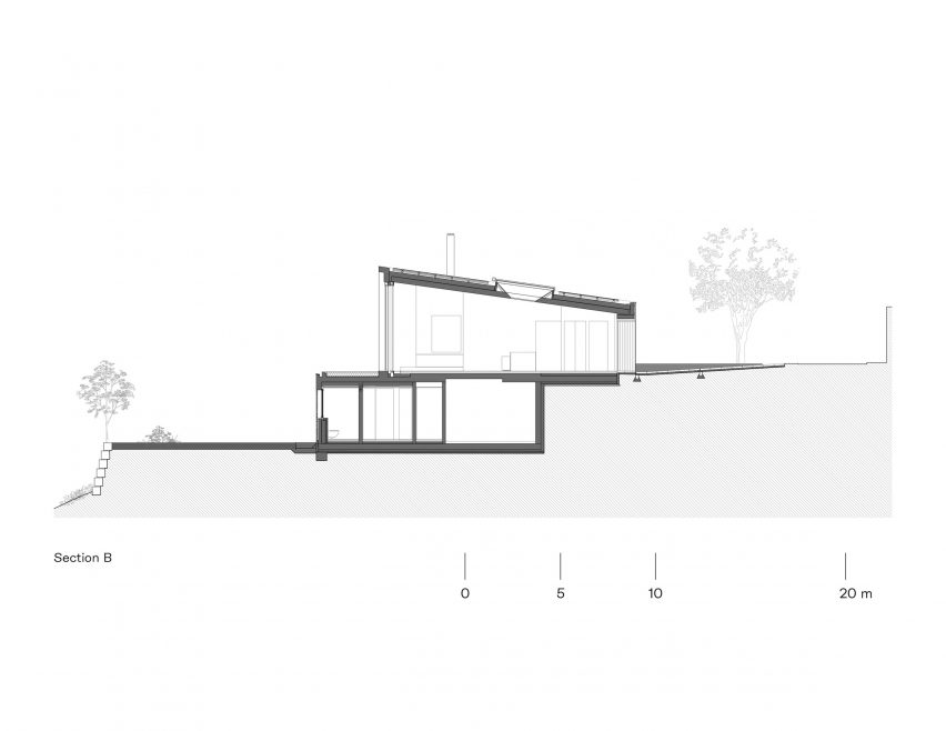 Section drawing of Uetikon villa by Pérez Palacios Arquitectos Asociados