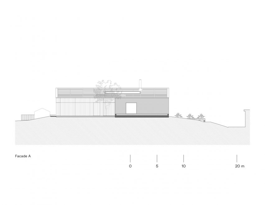 Elevation drawing of Uetikon villa by Pérez Palacios Arquitectos Asociados