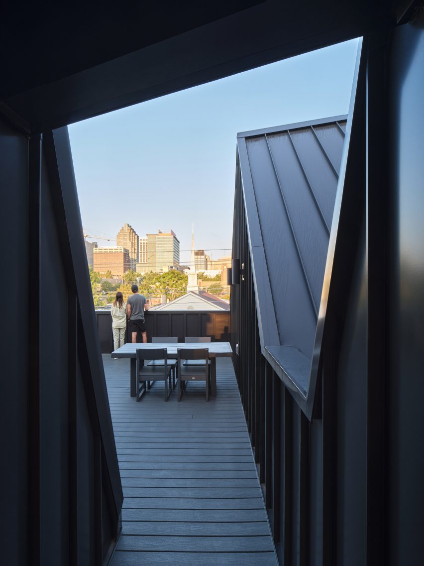 Black steel structure on rooftop