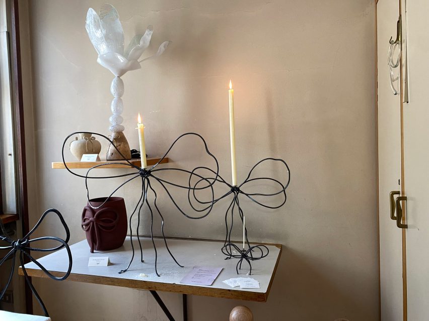 coquette bow candle sticks