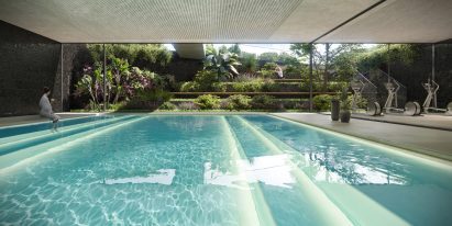 A pool in an apartment building