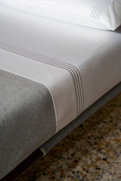 Close-up of Thom Browne's bedding collaboration with Frette