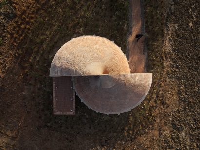 Above view of brick pavilion by HCCH Studio
