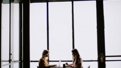 Two women working in an office