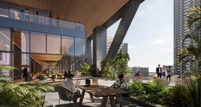 An open patio on a skyscraper