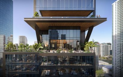 A skyscraper with terrace