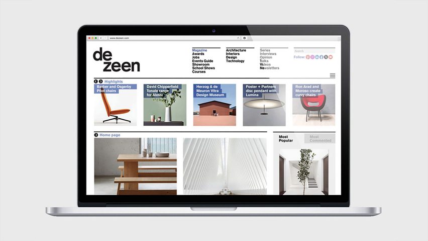 Dezeen website on a laptop