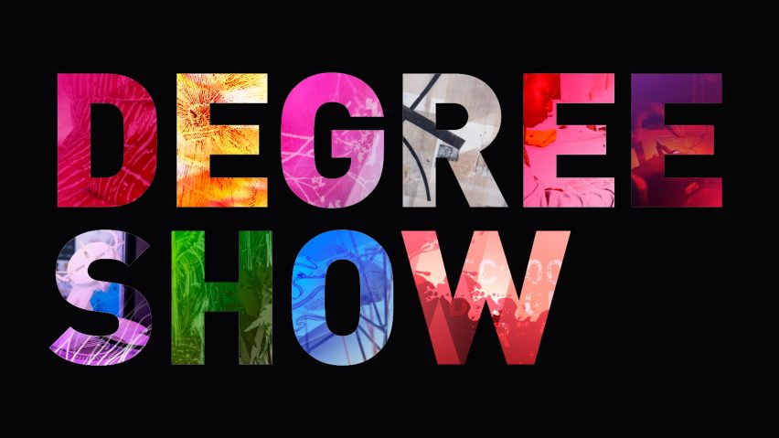 Graphic with text reading "degree show"
