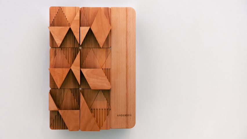 Wooden wall-mounted charging point with geometric design