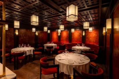 Round tables in seating area of Aragawa restaurant Mayfair