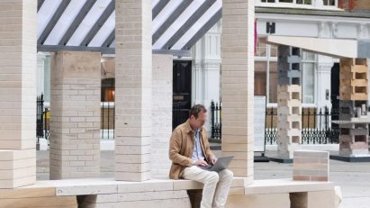 Artefact uses bricks made from “unloved” stone to craft temporary shelter in Clerkenwell