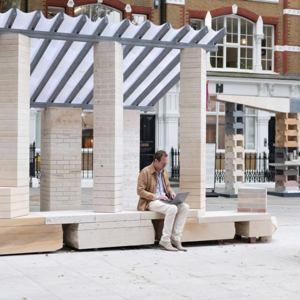 Artefact uses bricks made from “unloved” stone to craft temporary shelter in Clerkenwell