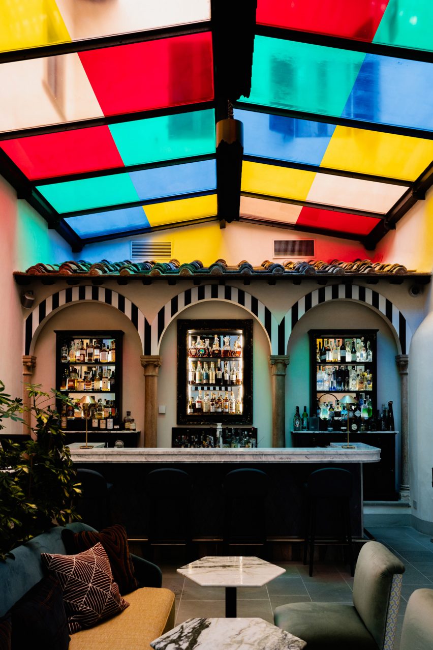 Haltes Colorées installation by Daniel Buren at Villa San Michele, a Belmond hotel in Florence